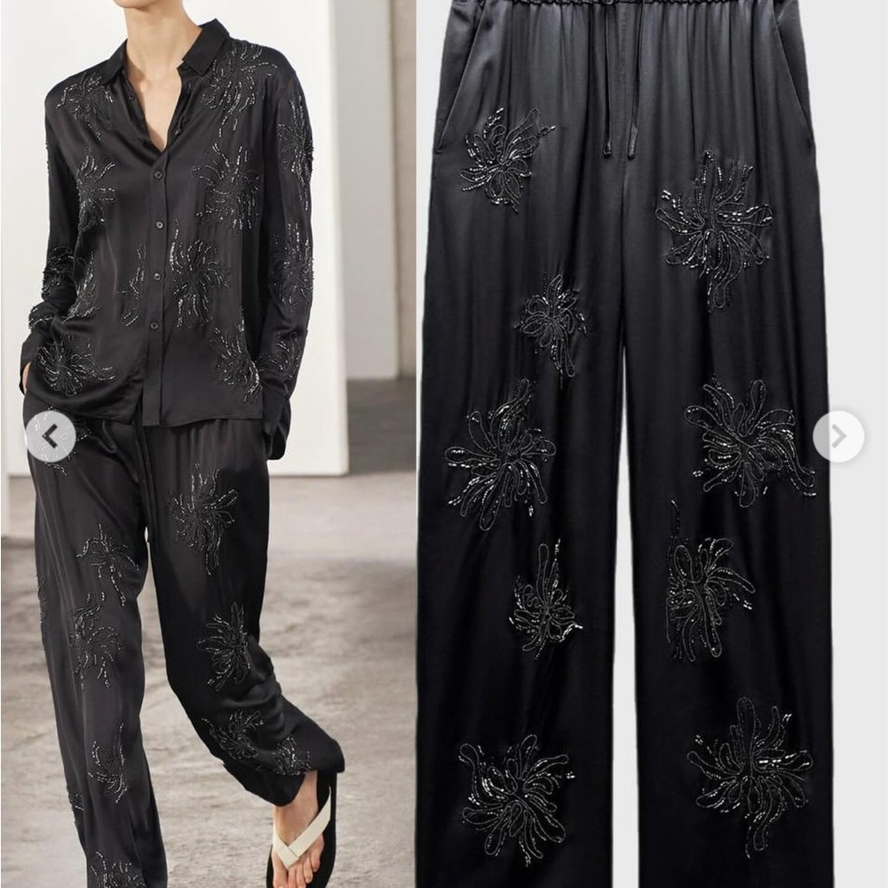 Zara Black Embroidered Women's Trousers